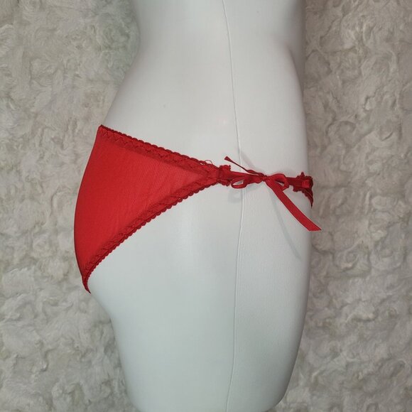 NWT Red Hot Panties Ribbon Ties Sheer Polka Dot Sz 6 Medium - Picture 2 of 4